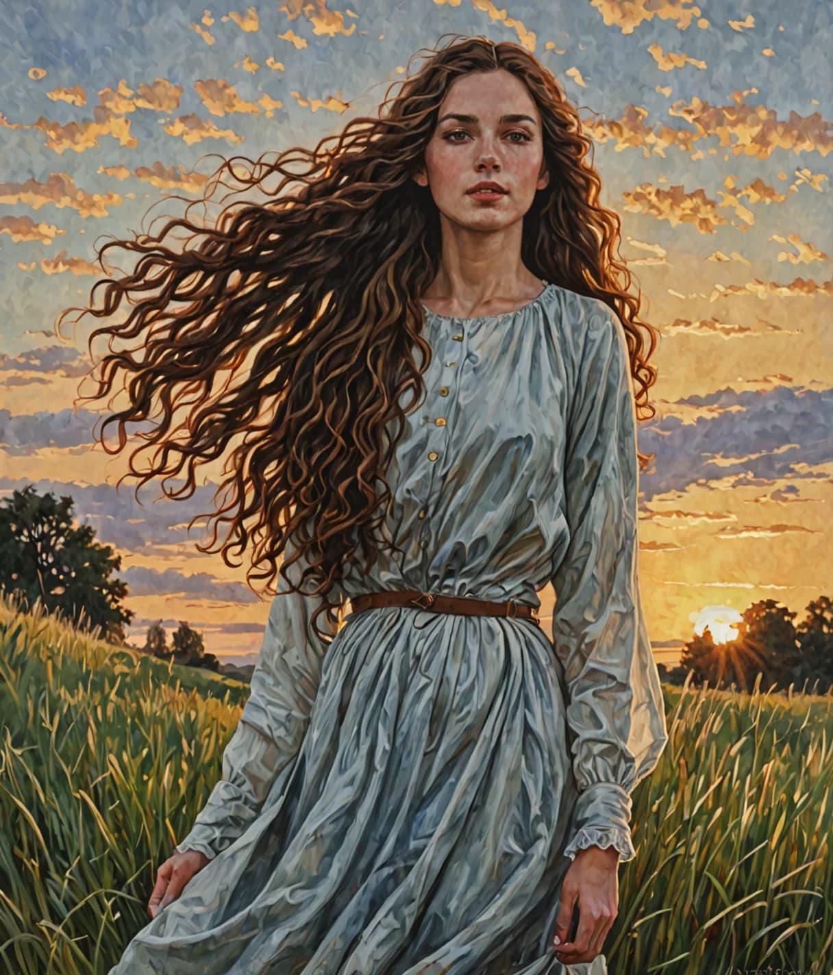 An AI generated portrait produced by the ArtFusion kiosk pipeline, a figure in a field at dusk in a painted style